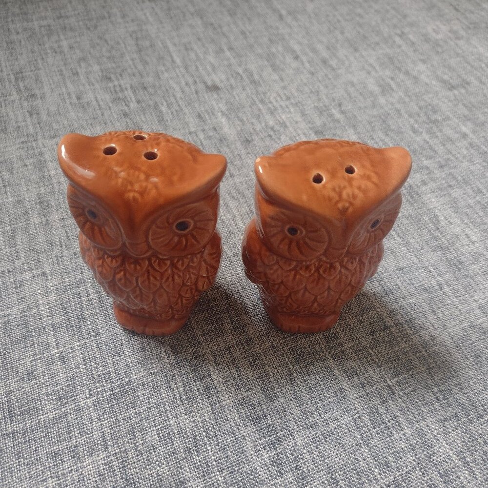 Retro Vintage 3" Brown Owl Salt & Pepper Shakers Kitchen Decor